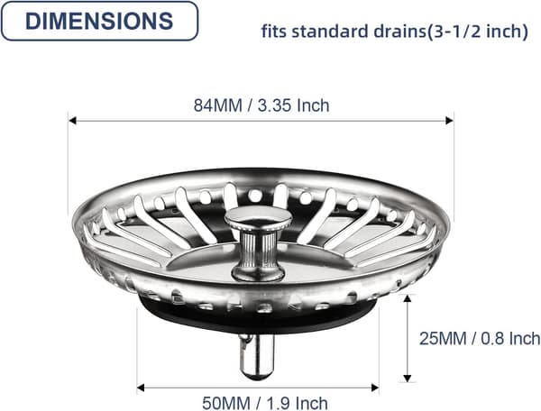 Diameter 84 mm (2 pakker), 304 rustfrit stål fortykket vaskeprop