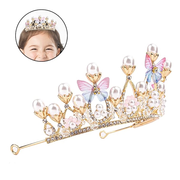 Födelsedagskrona för flickor med runda hål för band, scenframträdande-tiara med kristallprinsess-tiaror, glittrande strass för speciella tillfällen