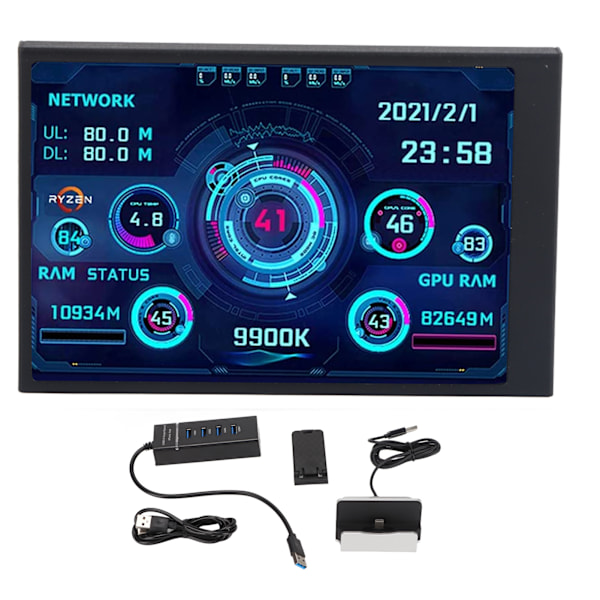 Innovativ 3,5-tums USB Mini-skärm, Aida64 PC Cpu Ram Hdd Data Monitor för Windows-system, mångsidig med anpassningsbar visuell temaredigerare