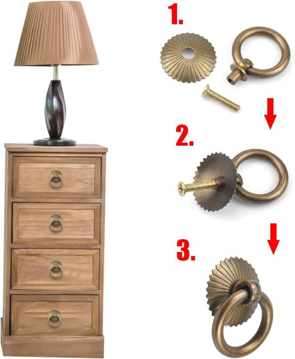 （Bronse）6 stk Vintage Møbelhåndtak, Skuff Ringtrekk Håndtak,