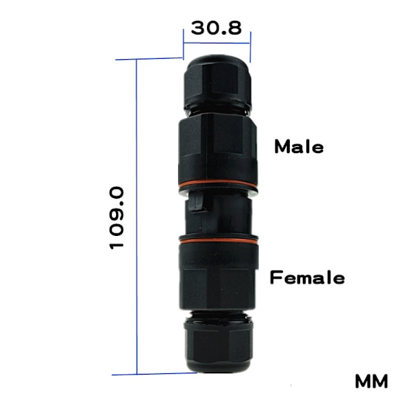 IP68 250V 16A Svart 3-ledars Pluggbar Hane/Hona Automatisk Vattentät Kontakt