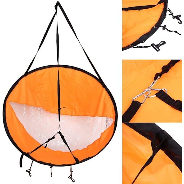 Resevänlig vindpaddle för kajakpaddlare, Airkayaks vindsegel med justerbar rem och UV-skydd, utfälld vid 108*108 cm, fälls ihop snyggt till