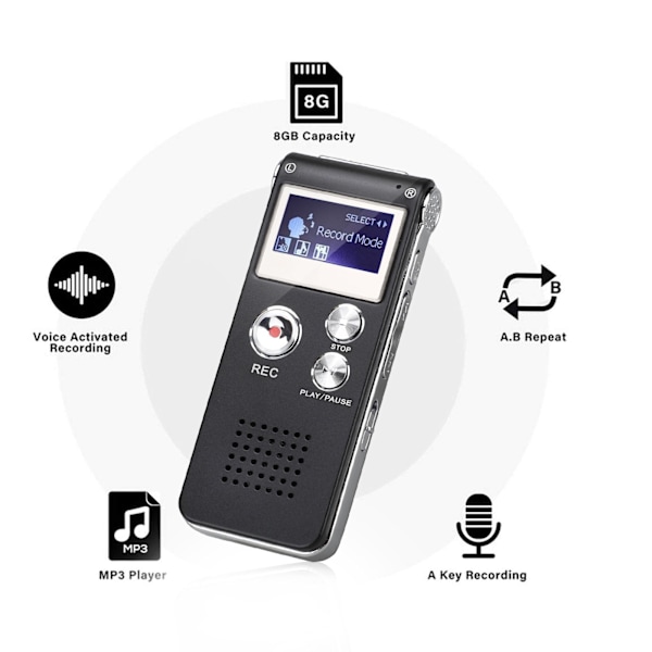 Kompakt Digital Röstinspelare, Brusreducerande Röstaktiverad MP3-spelare med Extern Högtalaruppspelning för Möten, Föreläsningar, Intervjuer,
