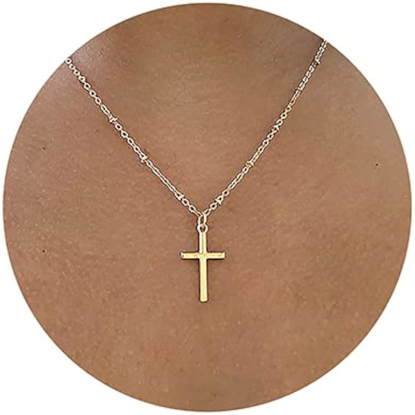 18 K Guld/Silver Turkos Kors Hänge Halsband Enkla Kvinnor