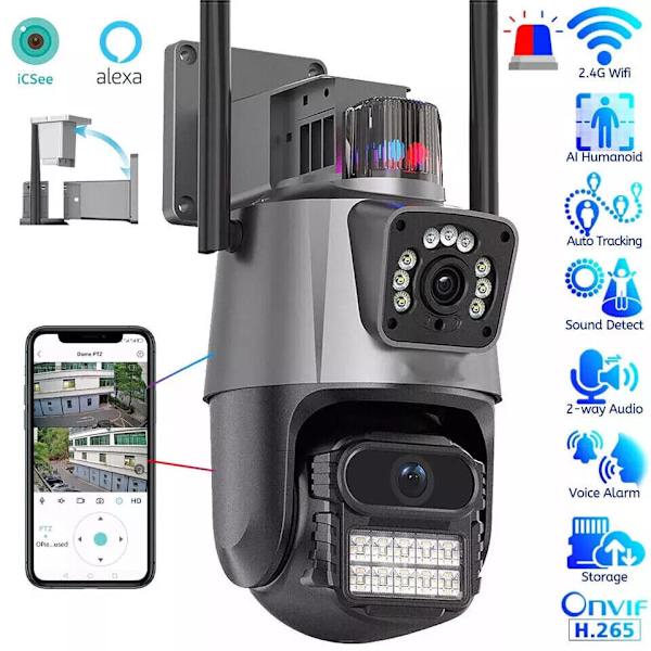 Smart Dual Lens Utomhussäkerhetskamera, Automatisk Spårnings Dome-kamera, 2-Vägs Ljud, IP66 Vattentät, 24/7 Fullfärg Mörkerseende, AI Människodetektering