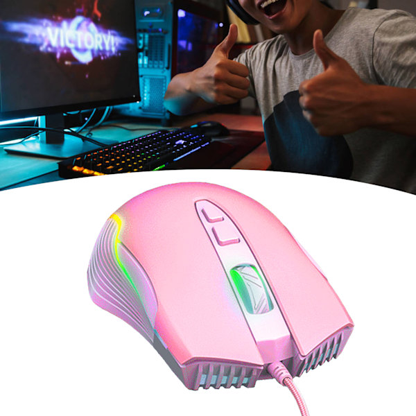 Tyst Gamingmus med Rosa LED-belysning, Ergonomisk Design för Ultimat Komfort, Justerbara DPI-nivåer, Revolutionerande Scrollhjul för Precision