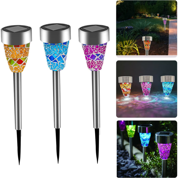 3pcs Solar Lights Outdoor Garden Cracked Stained Glasses