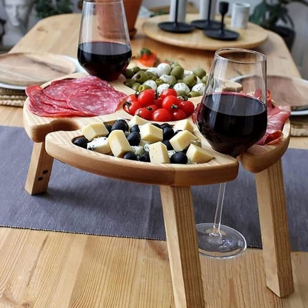 Udendørs folde-picnicbord i træ, 2 i 1 vinglasholder
