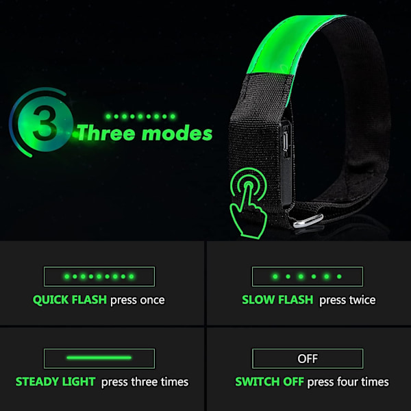 Nattjoggingutrustning, Uppladdningsbart Design Reflexbälte, Justerbart Hög Synlighet LED Armband Snabbladdningsläge för Löpning Cykling Bergsklättring