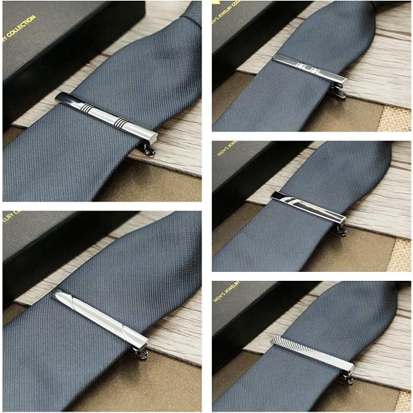 10 pakke slipsklipssett for menn svart sølv gull bryllup virksomhet