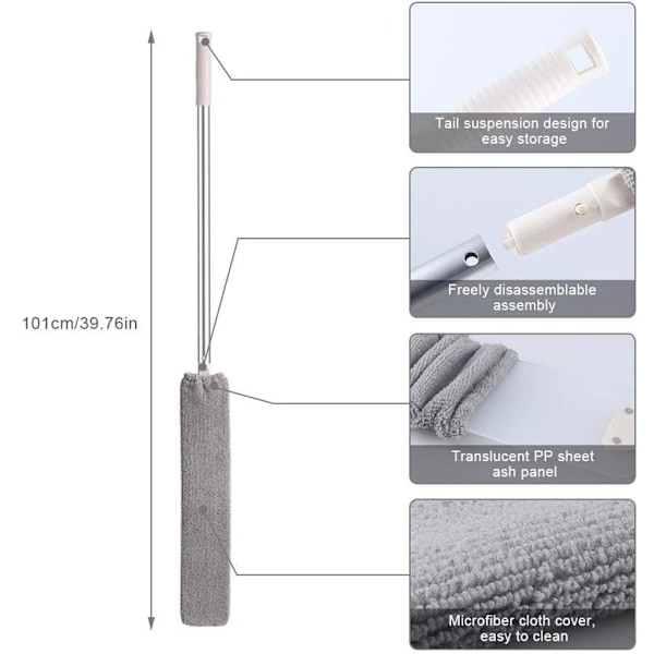 Gap Master, Utdragbar dammrengörare för hushållssysslor, Flexibel & Böjbar förlängningsstång med böjbart huvud, Multifunktionell mikrofiber