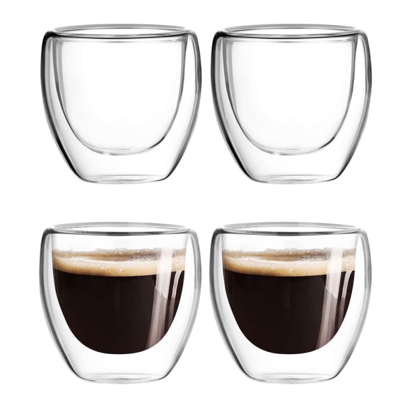 4st Dubbelvägg Shot Glas Dubbelvägg Espresso kaffekopp 80ml