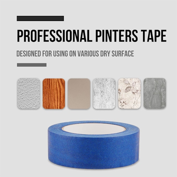 Målartape för konstprojekt, Kreppapperstejp 3,8 cm x 50 m, Blå maskeringstejp med mediumhäftning för släta eller lätt texturerade ytor
