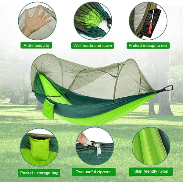 Fly Till Naturen: Bekväm Hängmatta för Camping med Slitstarkt Fallskärmstyg, Högkvalitativ Nylon för Backpacking-Äventyr, Mörkgrön 270x140cm,