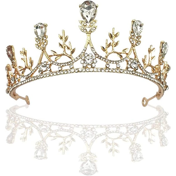 Strasskrona Tiara, Gyllene Drottning Kostymkrona För Födelsedagsfester Och Gåvor, Elegant Prinsesskrona Tiara Bröllop Brud Bal Fest Tillbehör,