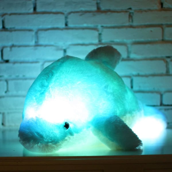 7 väriä vaihtava LED Brighten täytetyt delfiinilelu pehmo, valkoinen
