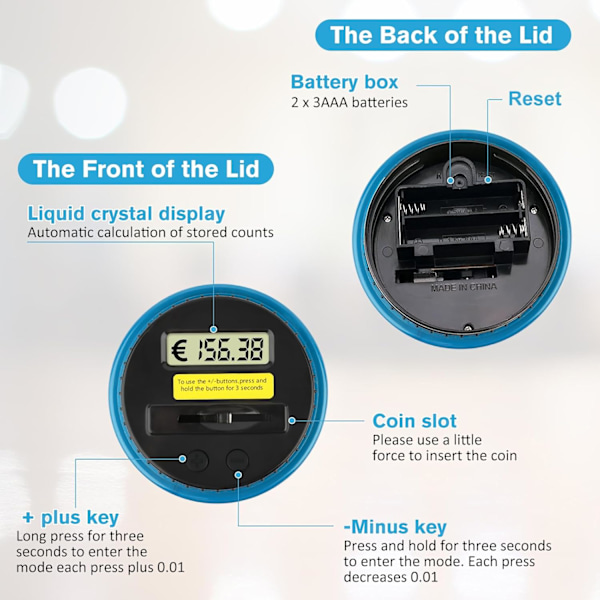 Digital Sparebøsse Elektronisk Sparebøsse med LCD-Skjerm, 1.8L Stor Sparebøsse for Voksne og Barn, Stor Elektrisk Sparebøsse, Pengerboks for