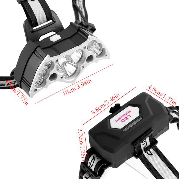 USB Genopladelig 7LED Lys Stærk Hovedlygte Pandelampe til Udendørs Camping Fiskeri (Sølv)