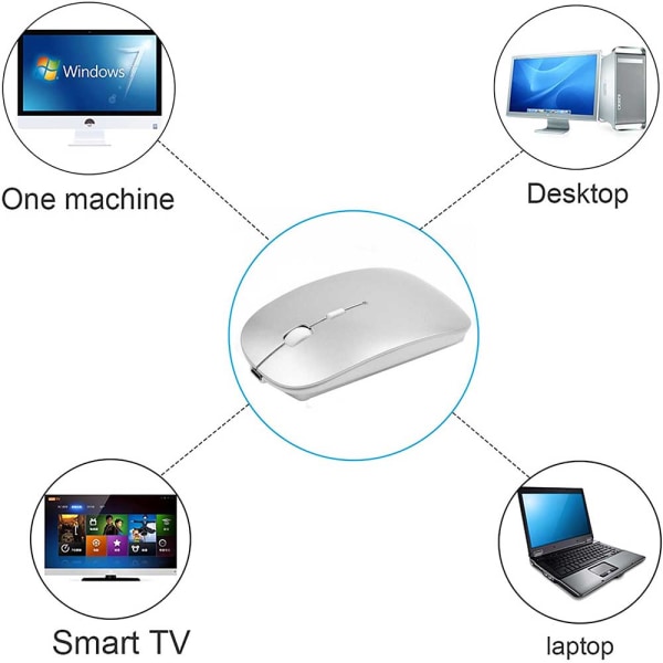 Genopladelig Bluetooth-mus til Mac Laptop, Sølv
