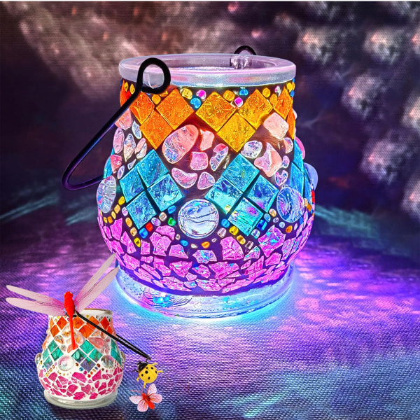 Fairy Lantern set lapsille, tee itse -mosaiikkilamppu, luovia askartelutuotteita kodin sisustamiseen, kukkaruukkuja, mosaiikkikivet tytöille lapsille Multicolor