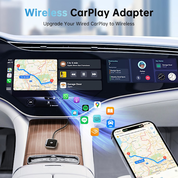 Langaton CarPlay -sovitin Apple CarPlaylle, helppo päivittää langallinen CarPlay langattomaksi, välitön yhteys, supermini Car Play -dongle iPhonelle