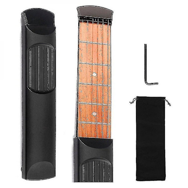 Gitarrövningsverktyg i fickformat, bärbar gitarrpryl med låg volym för tyst övning, äkta strängar och plast- och trämaterial
