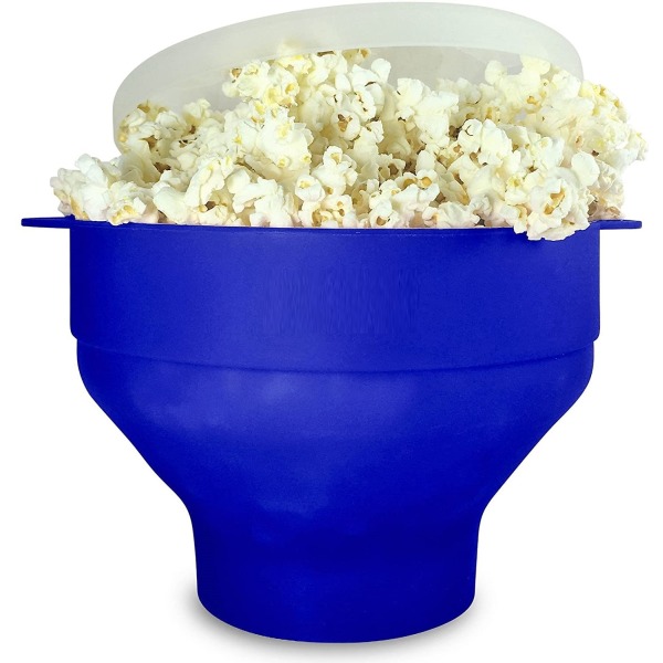 Hopfällbar Silikon Popcornskål Bekväm och Kompakt för Popcornnjutning - Blå