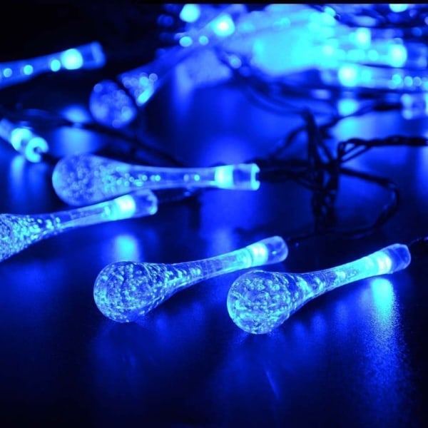 Solar Drop Lights, Water Drop Fairy Lights 20ft 30LEDs, blå