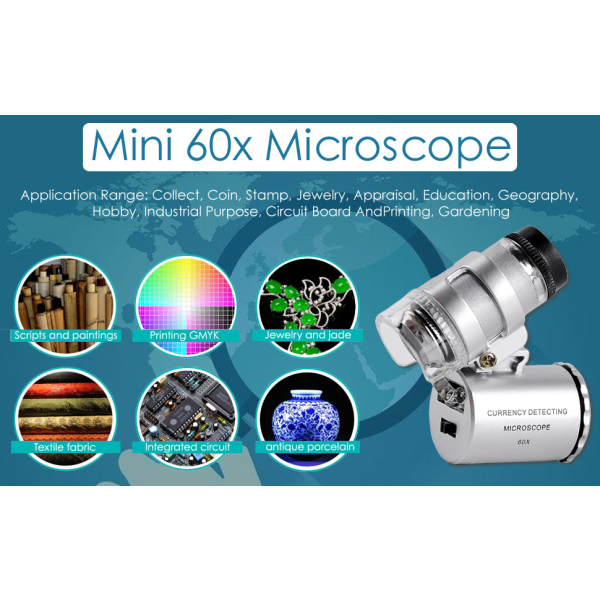 Mini 60x mikroskopförstoringsglas med LED-ljus