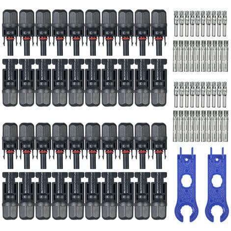 Solpanelstik & Fitting 20 Par Han/Hun Solpanel Kabelstik med Nøglemonteringsværktøj til PV-system, 20 Par 2 Nøgler - 20