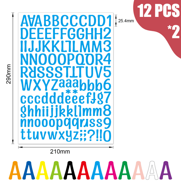 24 ark 3024 stykker 12 farger selvklebende bokstaver og tall