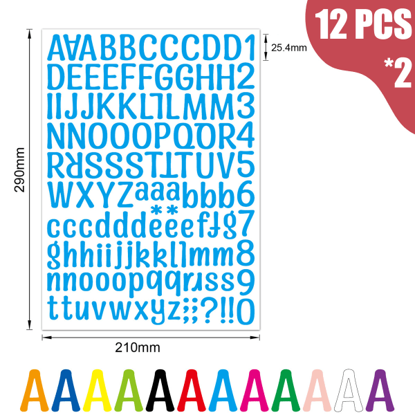 24 ark 3024 stykker 12 farver Selvklæbende bogstavnummer