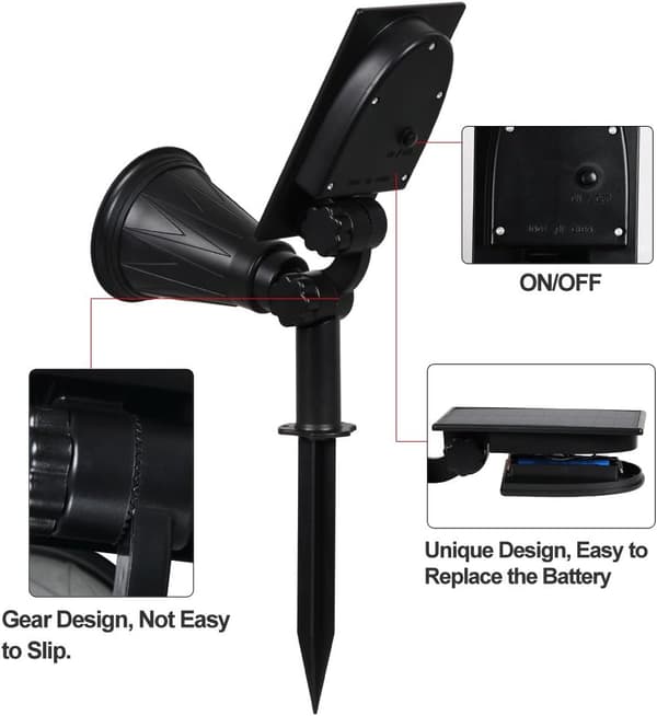 Solar LED flomlys, 2 i 1 4 LED solcellelys, IP65 vanntett O