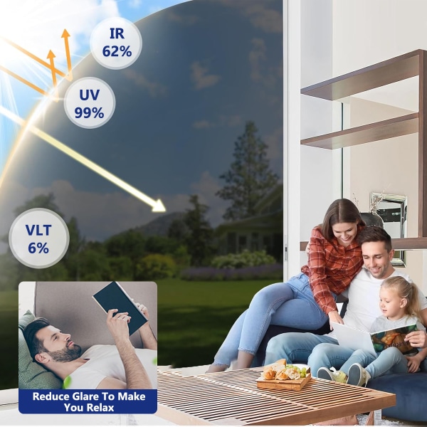 Solbeskyttende vindusfilm innendørs eller utendørs 50 x 200 cm speilfilm vinduspersonvernfilm selvklebende vindusfilm termisk film vindu