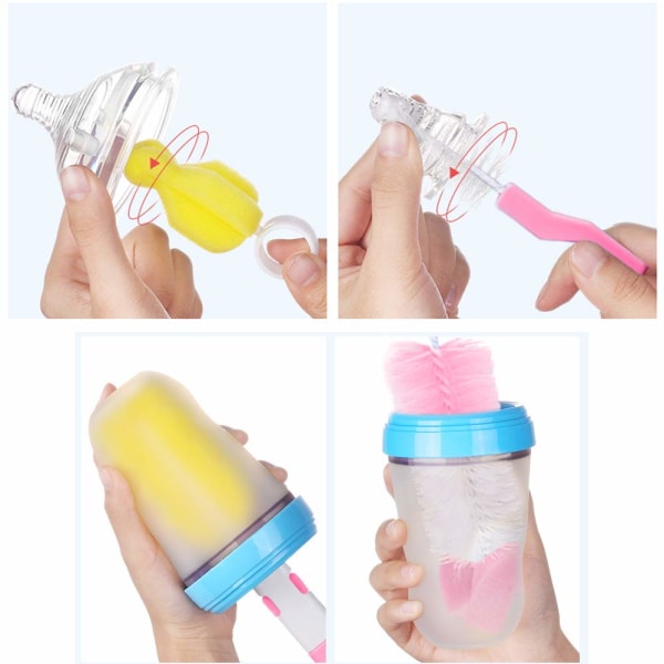 7-delt flaskebørste svampevaskeflaske, pink