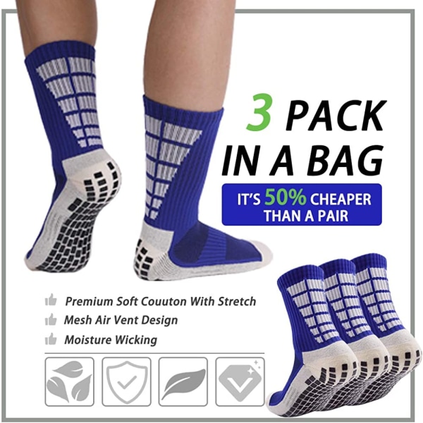 3 par skridsikre medicinske sokker med greb til voksne mænd, kvinder