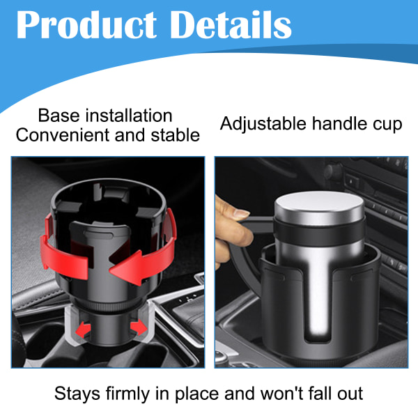 Koppholderutvider for bil, koppholder for telefon, multifunksjonell stor ekspander