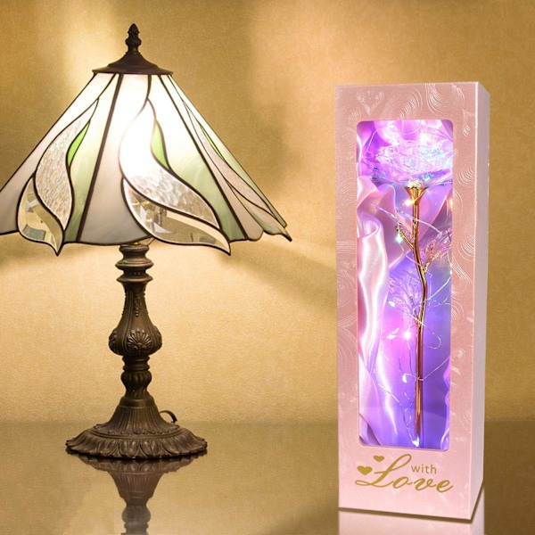 Fargerik Galaxy Rose Damegave, Perfekt gave til henne Unikt kunstverk Utsøkt gaveeske med LED-lys, Gullfoliestilk til bursdag,