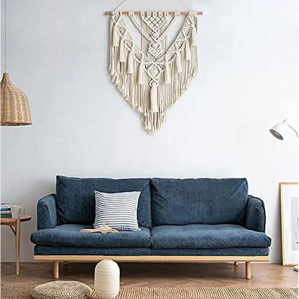 Bohemisk konst med geometrisk vävd gobeläng för västerländsk rumsinredningsgåva, handgjort hantverksornament med ren bomullstråd, Macrame Boho väggbonad