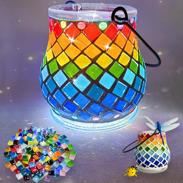 Fairy Lantern Craft Sett For Kids, Gjør-det-selv-mosaikklampe, Gjør-det-selv kreativt håndverk til hjemmedekorasjon, Blomsterpotter, Mosaikksteiner For Jenter Barn Rainbow 1