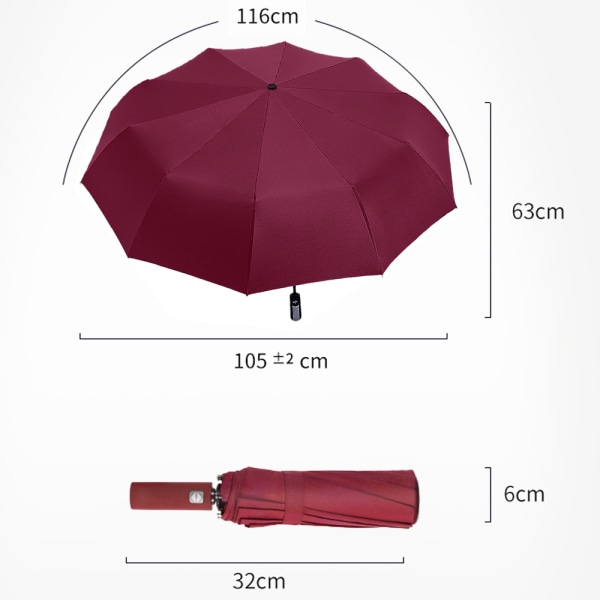 Sateenvarjo Tuulenpitävä Travel Sateenvarjo Kompakti Taitettava, viininpunainen