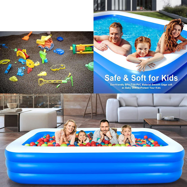 Inomhus/Utomhus Vattenlekplats, Uppblåsbar Pool med Enkelt Tömmningssystem, Hållbar Tre-Rings Ballongram, Mjukt Golv för Säker Lek, Lämplig för