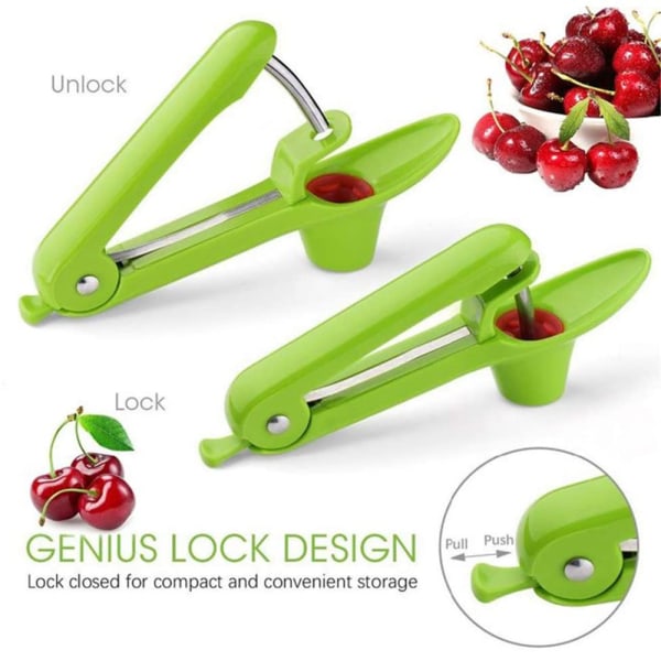 Kirsebærpitting køkkenværktøj til fjernelse af frugtsten, Grøn