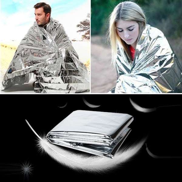 Nödfilt för utomhusbruk, värmereflekterande Mylar-foliefilt, idealisk för camping, vandring och överlevnadssituationer