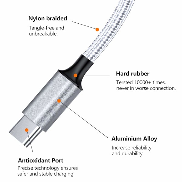 Allt-i-ett Laddningslösning, Militärfiber Aluminium Universal 3 i 1 Laddningskabel, Portabel Multi Laddningskabel med Förbättrad Hållbarhet för