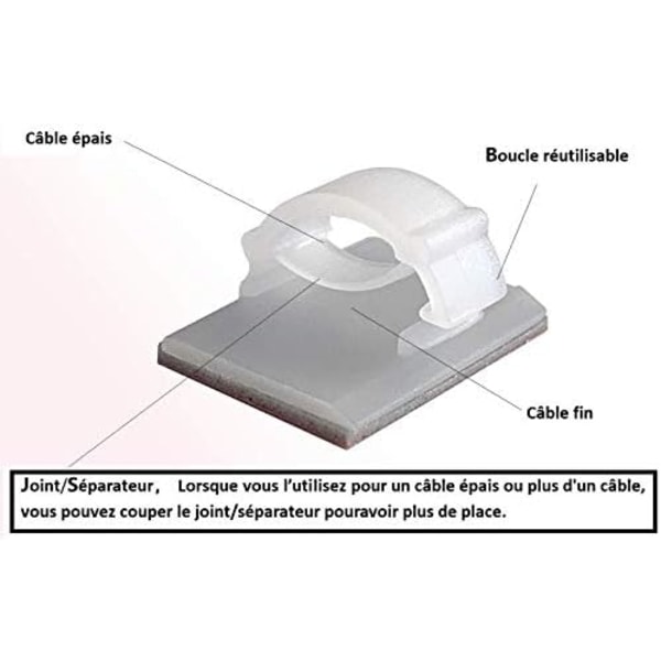 Kabelorganiserare för hem och kontor, tids- och platsbesparande självhäftande kabelklämmor, starkt självhäftande miljövänligt material Multi-Surface Compatibility Pa66