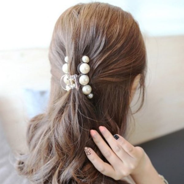 2 Stk Store Perle Hår Klo Clips Sæt Hair Catch Barrette