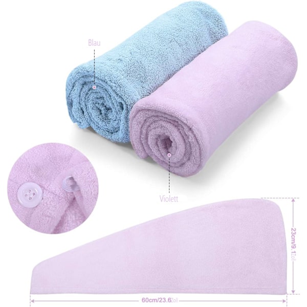 Snabbtorkande Hårhandduk med Knappstängning, Superabsorberande Anti-friss Mikrofiber Torkturban för Simning Hotell (2-pack)