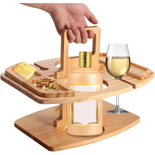 Kompakt Picknickkompis, Portabelt Vinbord med Multifunktionell Design, Lätt att Fälla ihop för Snabb Uppställning, Hållbart Trämaterial, Ingen Montering