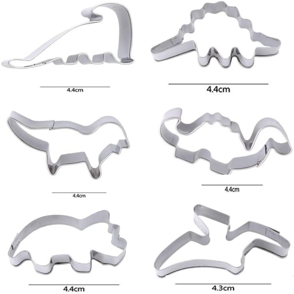 6 stk rustfritt stål dinosaur kutter kakeform
